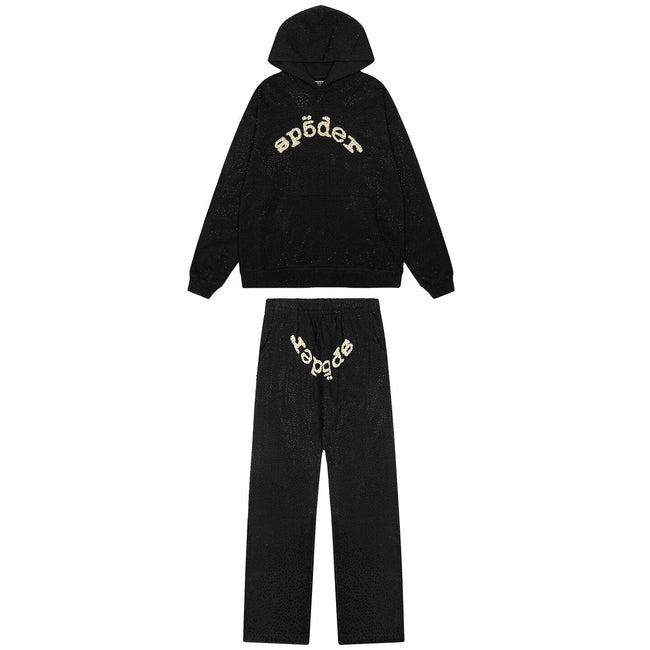 Sp5der Rhinestone Black Hoodie Tracksuit Hover Image