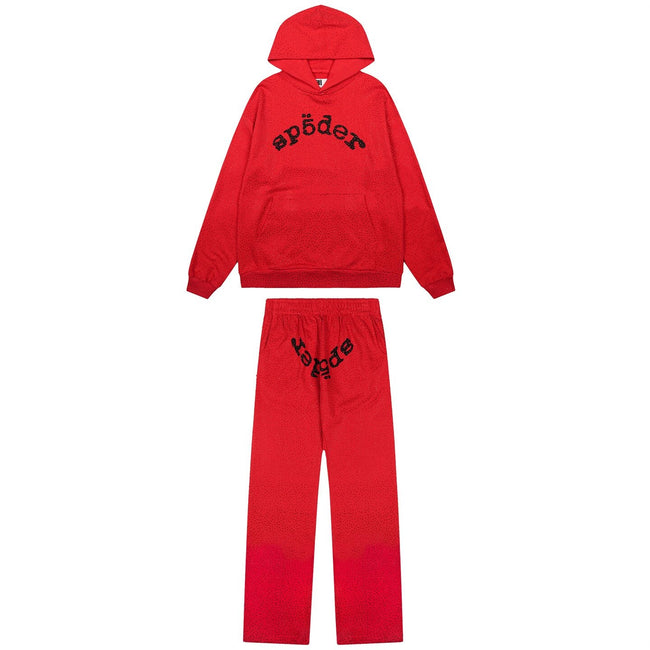 Sp5der Rhinestone Red Hoodie Tracksuit Hover Image
