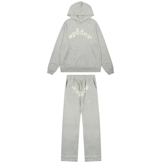 Sp5der Grey Rhinestone Tracksuit Set Hover Image