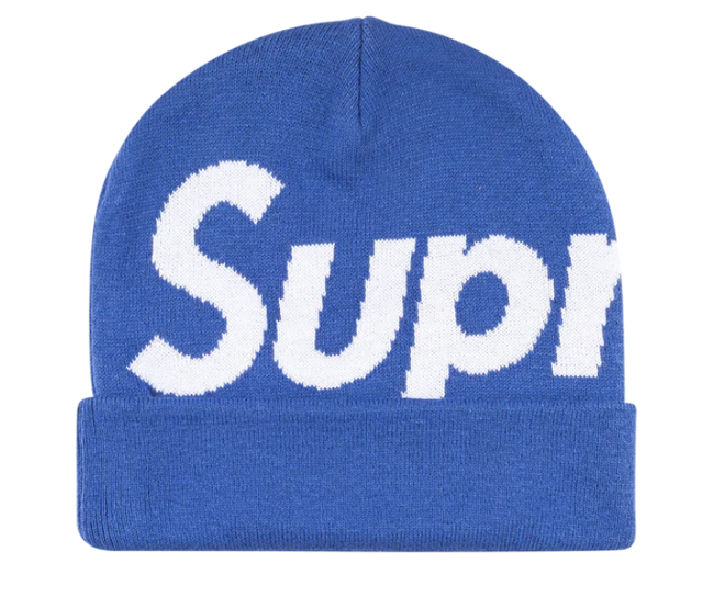 Supreme Big Logo Beanie Fw25 Royal Blue Cuffed Knit Hat Hover Image