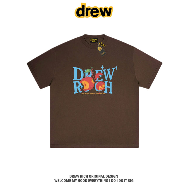Drew Rich Brown Peach Letter Graphic Unisex Cotton T-shirt Hover Image