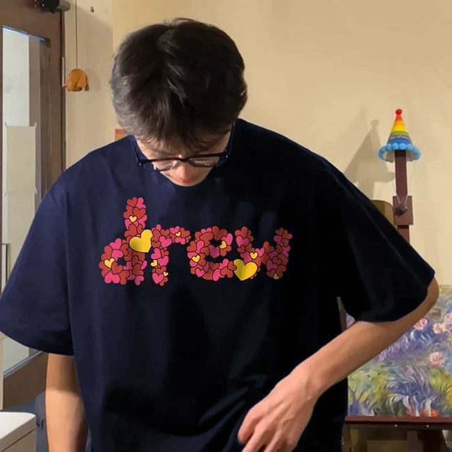 Drew House Heart Filled Logo Short Sleeve Tee, Navy Blue Main Image