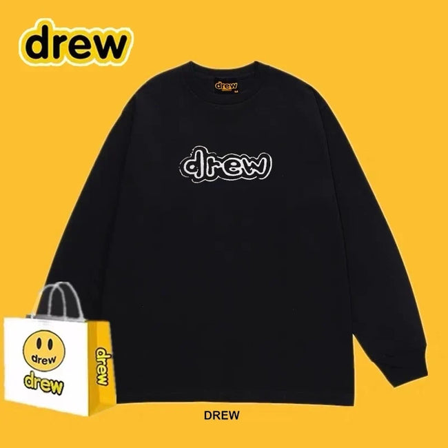 Drew Black Outline Logo Relaxed-Fit Long-Sleeve Top Hover Image