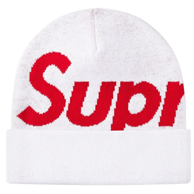 Supreme Big Logo Beanie Fw25 White Cuffed Knit Winter Hat Hover Image