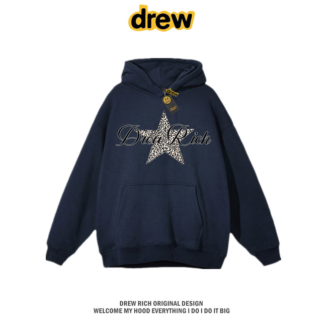 Drew Rich Navy Blue Leopard Star Graphic Unisex Hooded Sweatshirt Hover Image