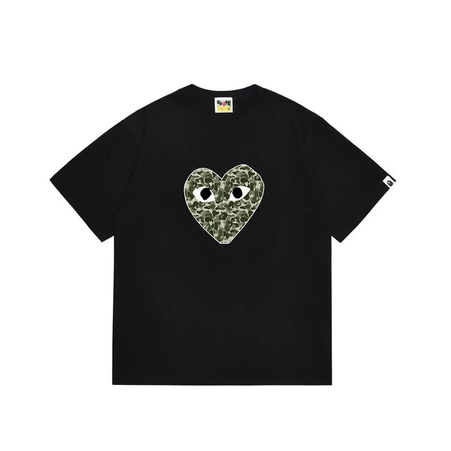 BAPE x PLAY Style Camo Heart Short-Sleeve Tee - Black/Classic Green Hover Image