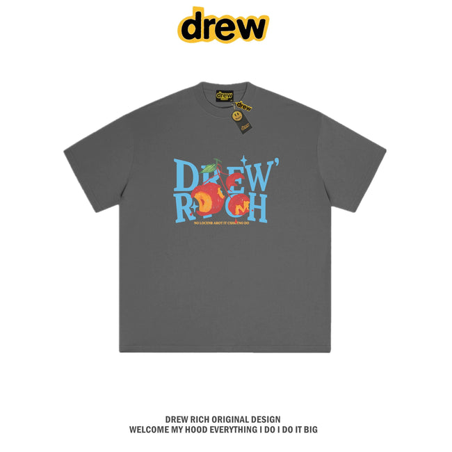 Drew Rich Dark Grey Peach Letter Graphic Unisex Cotton T-shirt Hover Image