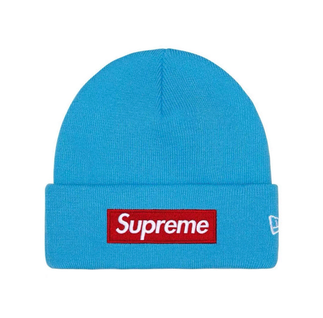 Supreme New Era Box Logo Beanie Fw25 Cyan Knit Cuffed Hat Hover Image