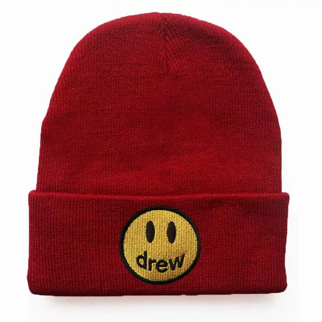 Drew House Smiley Face Knit Beanie, Wine Red Hover Image