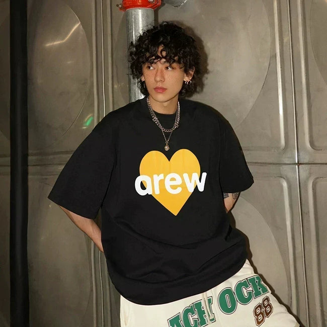 Drew House Yellow Heart Logo Short Sleeve Tee, Black Main Image