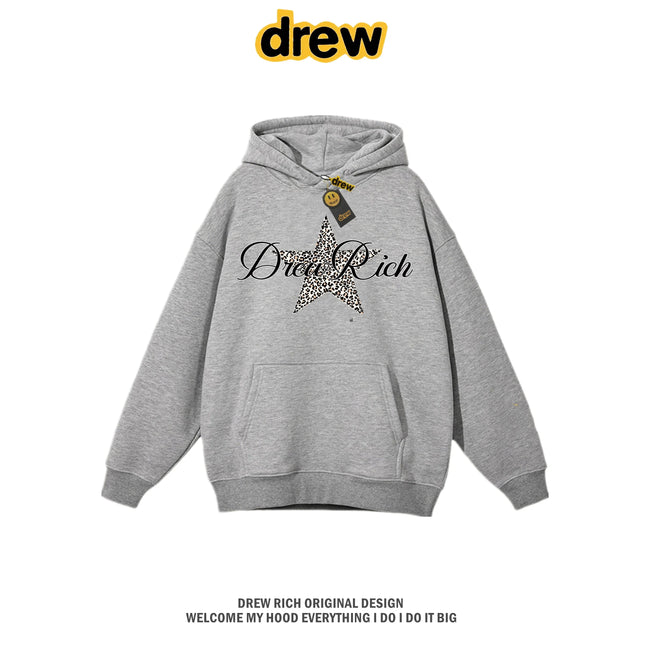 Drew Rich Grey Leopard Star Graphic Unisex Hooded Sweatshirt Hover Image