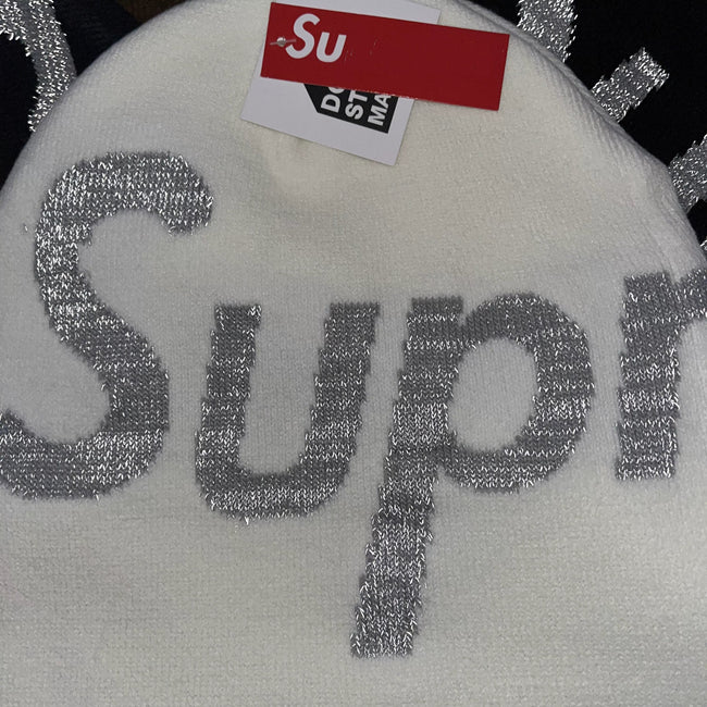 Supreme Big Logo Beanie Fw25 Off White Cuffed Knit Winter Hat Hover Image