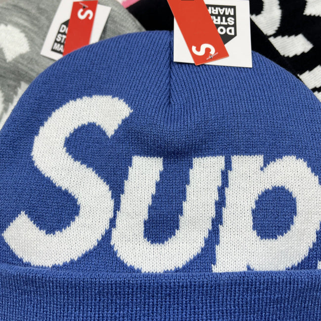 Supreme Big Logo Beanie Fw25 Royal Blue Cuffed Knit Hat Main Image