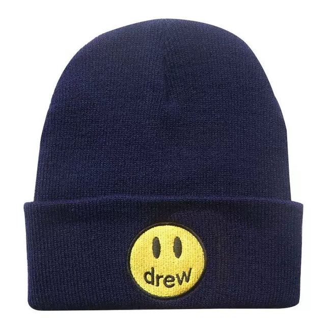 Drew House Smiley Face Knit Beanie, Navy Blue Hover Image