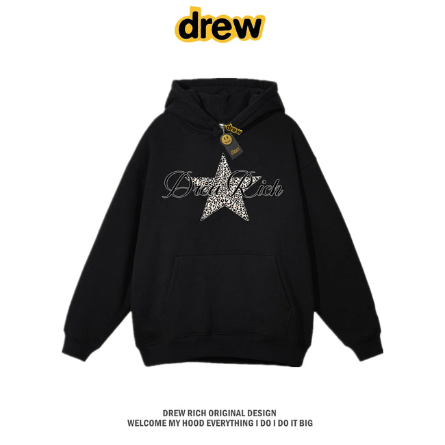 Drew Rich Black Leopard Star Graphic Unisex Hooded Sweatshirt Hover Image