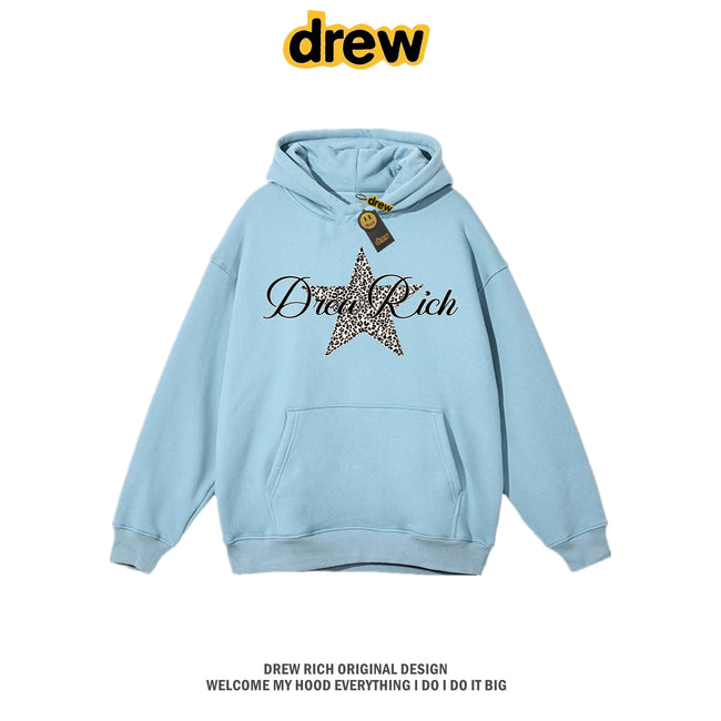 Drew Rich Light Blue Leopard Star Graphic Unisex Hooded Sweatshirt Hover Image