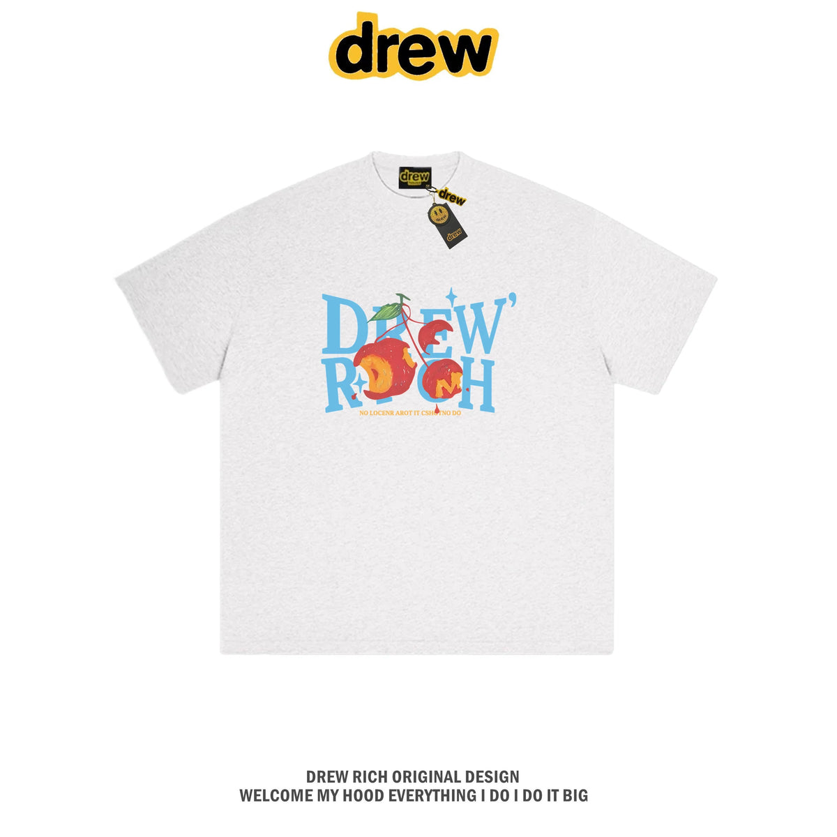 Drew Rich Off White Peach Letter Graphic Unisex Cotton T-shirt