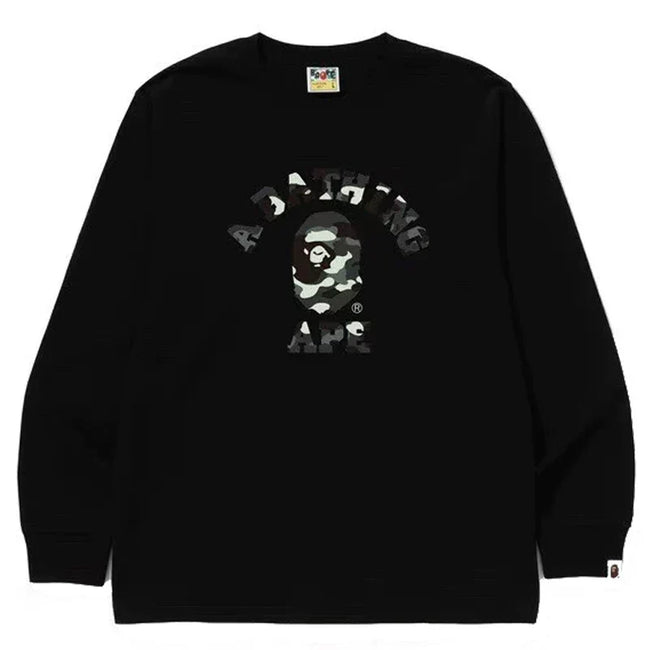 BAPE Style Arch Logo Monochrome Camo Ape Head Long-Sleeve Tee - Black Hover Image