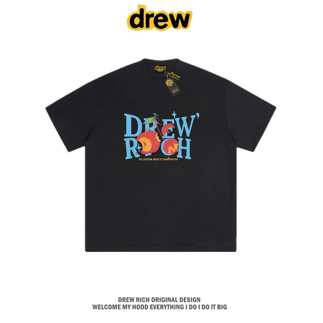 Drew Rich Black Peach Letter Graphic Unisex Cotton T-shirt Hover Image