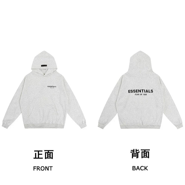 Fear of God Essentials Front & Back Logo Hoodie & Sweatpants Set Light Oat Heather Hover Image
