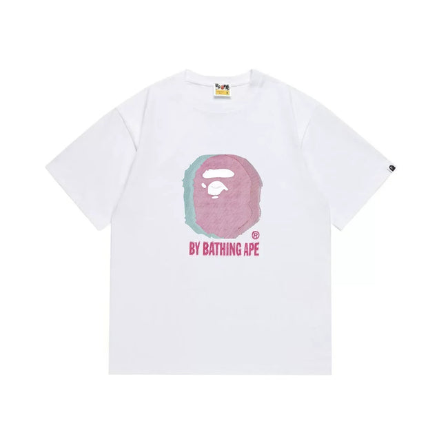BAPE Style Glitch Colorblock Ape Head Short-Sleeve Tee - White Hover Image