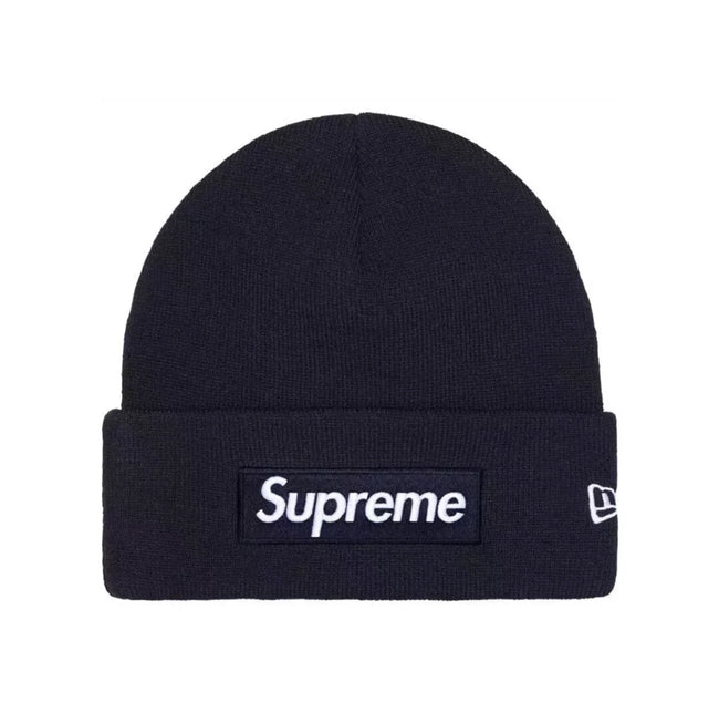Supreme New Era Box Logo Beanie Fw25 Navy Knit Cuffed Hat Hover Image