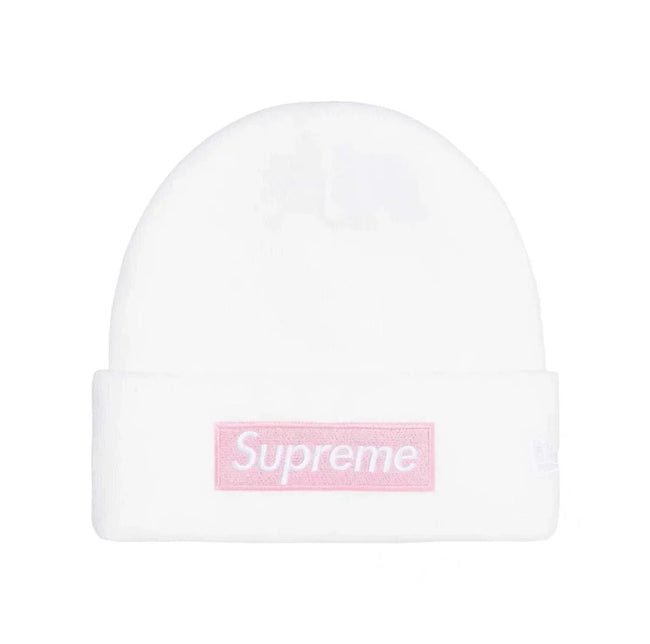 Supreme New Era Box Logo Beanie Fw25 White Knit Cuffed Hat Hover Image