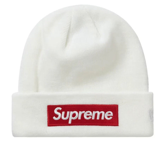 Supreme Box Logo Beanie White Cuffed Knit Winter Hat Hover Image