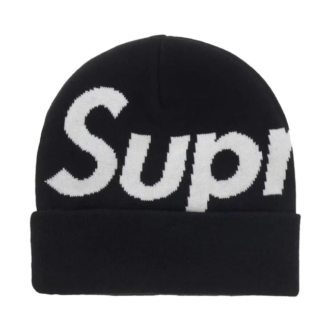 Supreme Big Logo Beanie Fw25 Black Cuffed Knit Winter Hat Hover Image